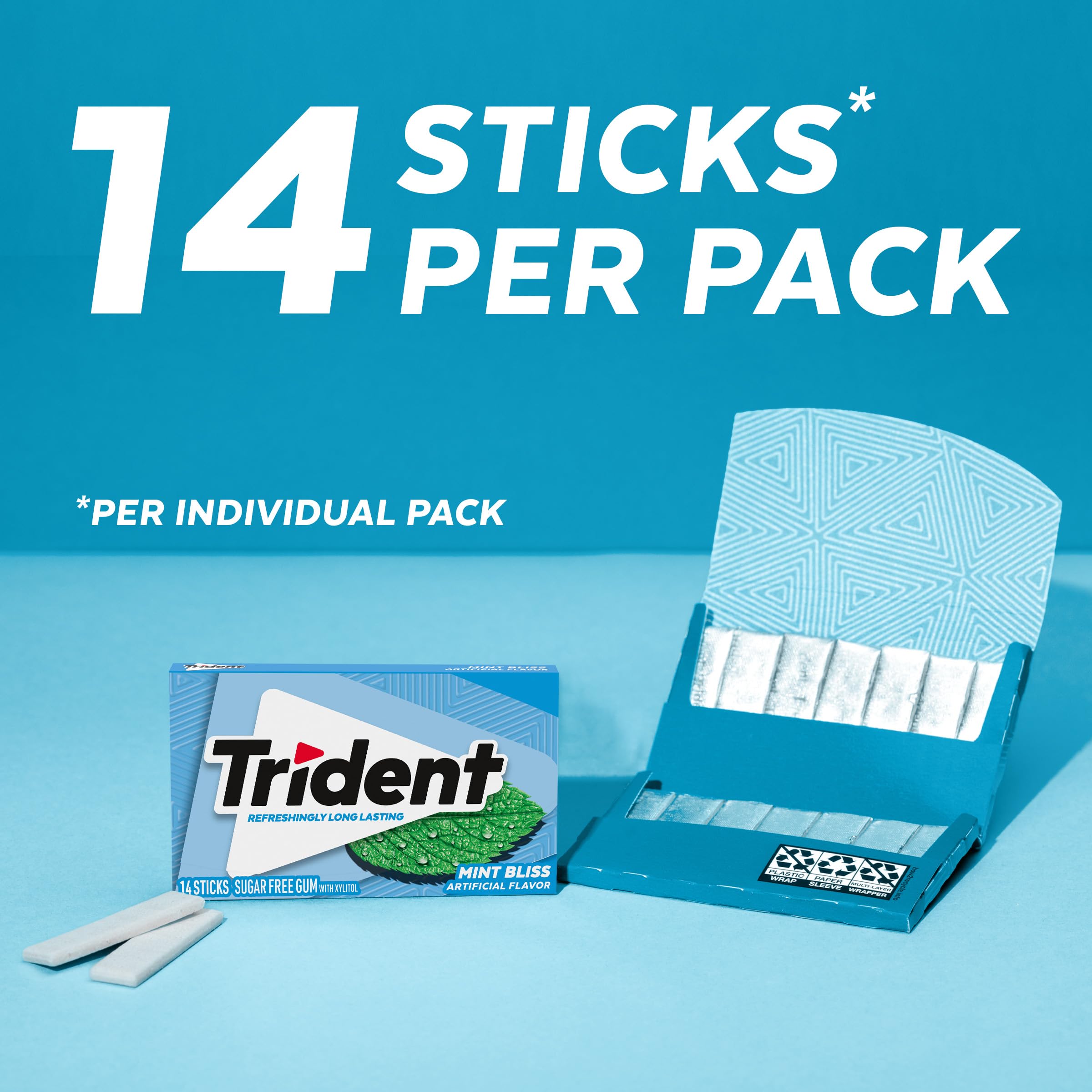 Amazon.com : Trident Mint Bliss Sugar Free Gum, 12 Packs of 14
